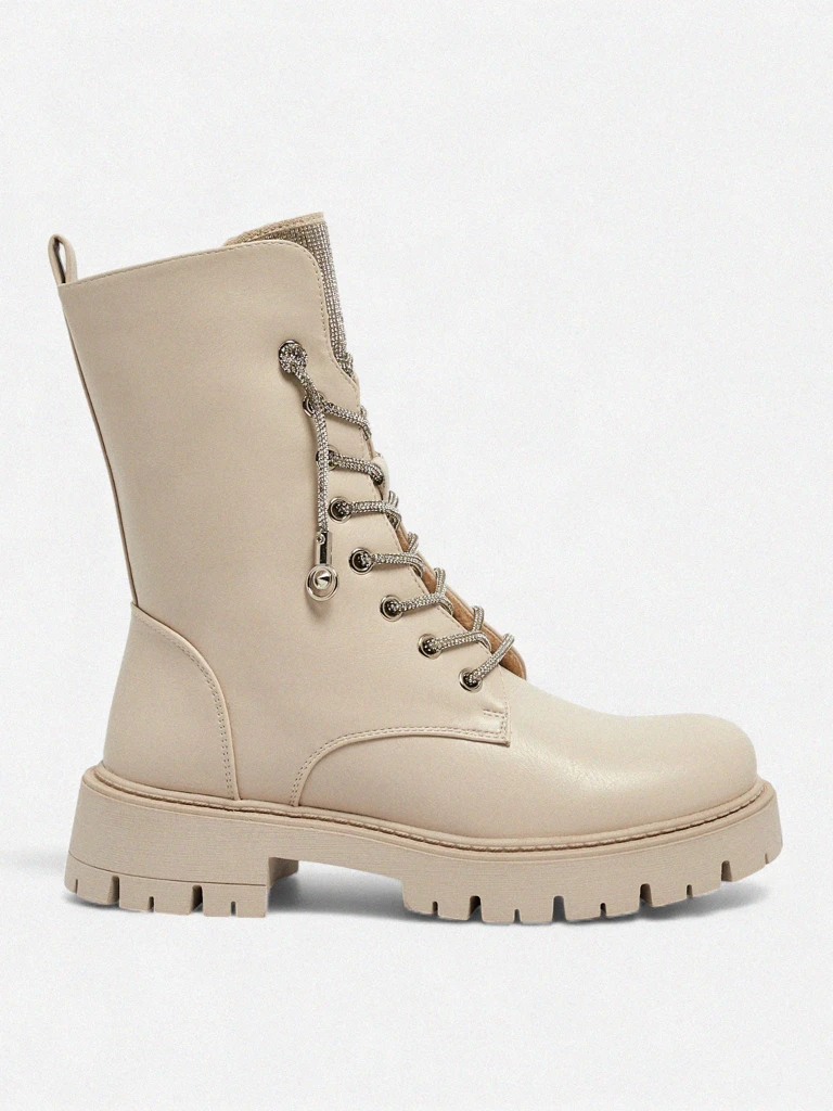 Botine de damă Farly din piele ecologică cu șireturi