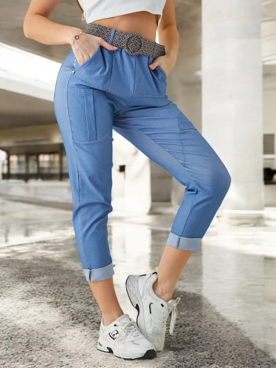 Pantaloni din viscose pentru femei Royalfashion cu curea