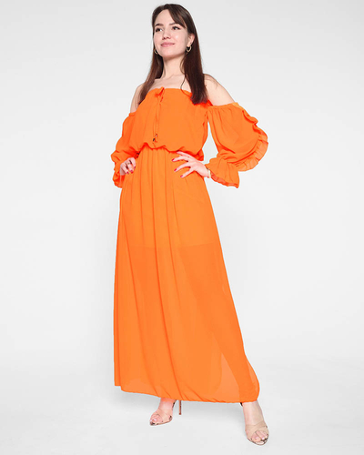Rochie spaniolă maxi portocalie neon de damă - Îmbrăcăminte