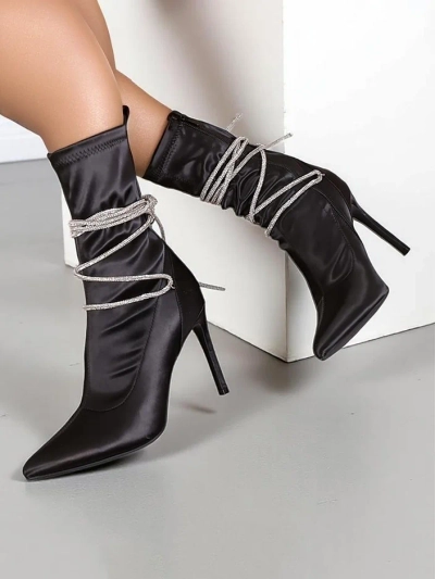 Cizme cu toc stiletto pentru femei Royalfashion cu curele cu strasuri Glamese