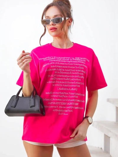 Royalfashion Tricou de bumbac pentru femei cu text din cristale strass
