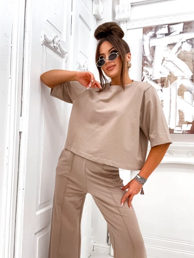 Royalfashion Set din bumbac pentru femei cu pantaloni evazați