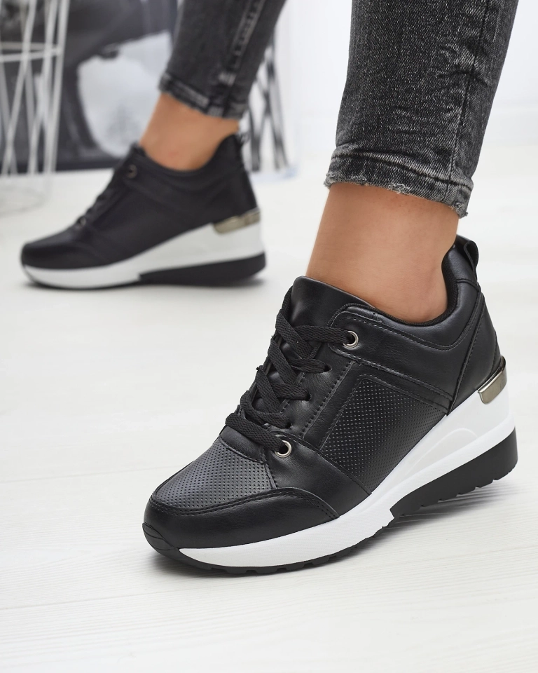 Pantofi sport pentru femei din piele ecologică neagră pe ancoră Namari - Încălțăminte