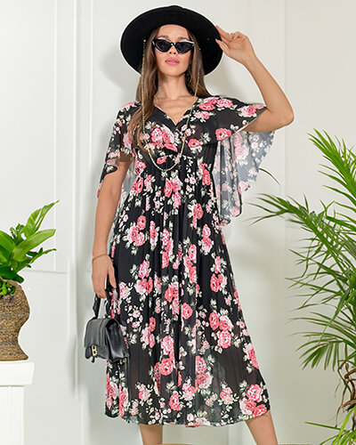 Royalfashion Rochie midi plisată cu motive florale pentru femei