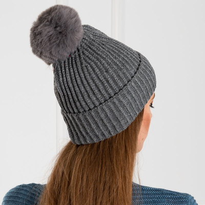 Pălărie pentru femei gri închis cu pompon - Accesorii
