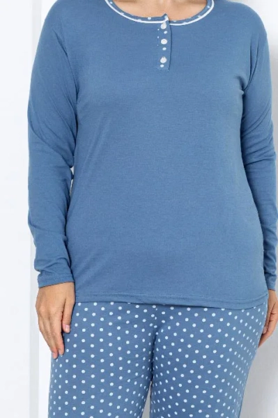 Royalfashion Pijamale pentru femei din bumbac în 2 piese cu buline, MĂRIME MARE