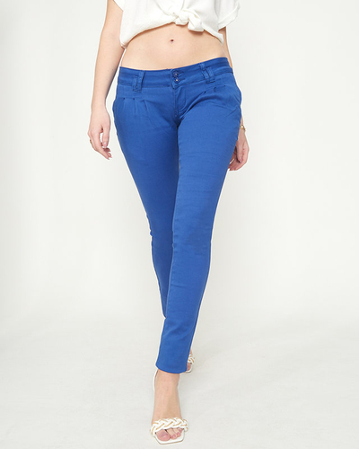 Pantaloni de damă din material cobalt cu talie joasă - Îmbrăcăminte