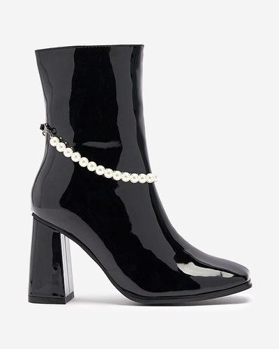 Cizme înalte stiletto de damă lăcuite negre Rassla- Footwear