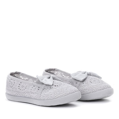 OUTLET Tenisi gri pentru fete cu fundita din satin Sugar Boomb - Incaltaminte