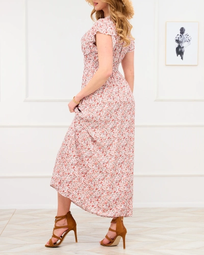 Rochie maxi de damă albă și portocalie cu motive florale - Îmbrăcăminte