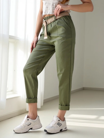 Pantaloni drepți din viscoză pentru femei Royalfashion cu brâu