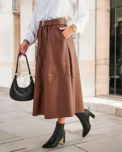 Fusta midi din piele eco pentru femei de la Royalfashion