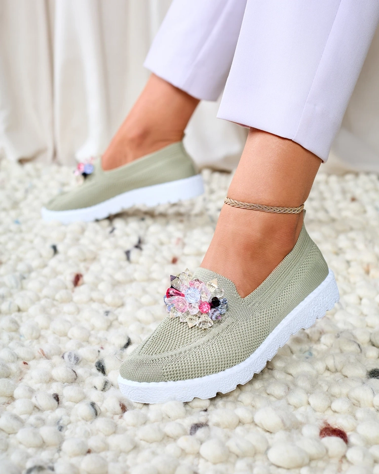 Royalfashion Pantofi sport de damă de culoare verde închis împodobiți Enweta