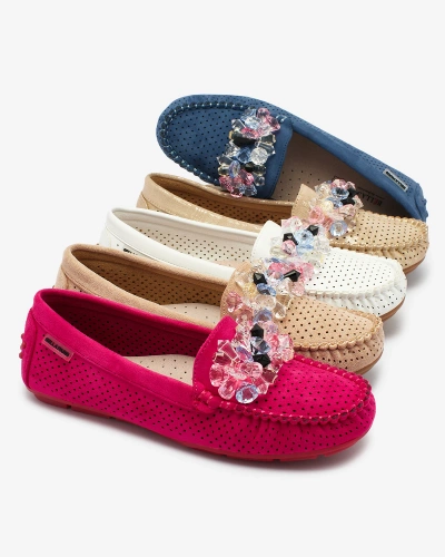 Royalfashion Mocasini de damă bej traforați cu cristale decorative Cizzas