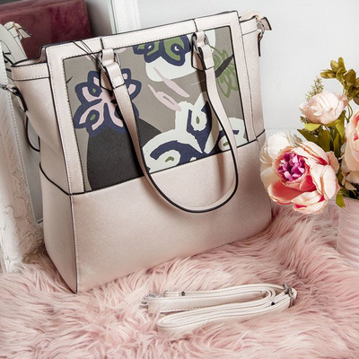 Geantă de mână mare aurie cu motiv floral - Genti de mână