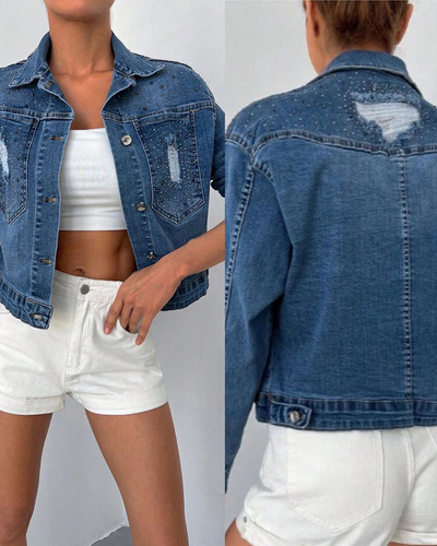 Royalfashion Jachetă de damă din denim cu zirconii