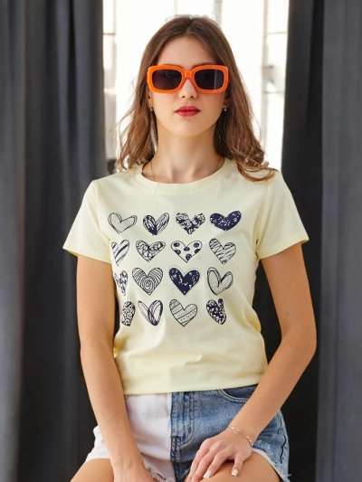 Royalfashion Tricou din bumbac pentru femei O mulțime de inimioare