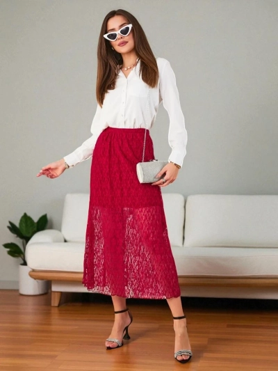 Fustă midi pentru femei de la Royalfashion cu dantelă
