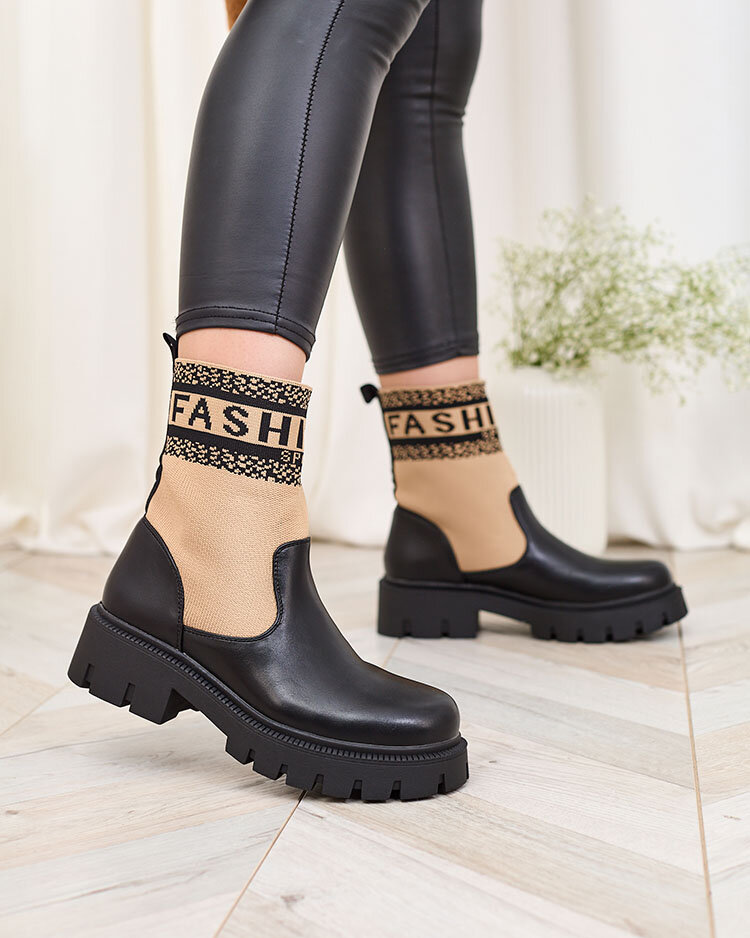 Royalfashion Cizme de damă maro deschis cu partea superioară din țesătură Fahione