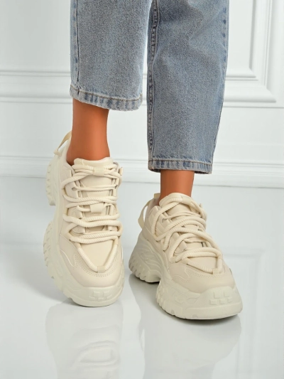 Damskie sneakersy beżowe Athenia z ekoskóry na platformie 6,5 cm