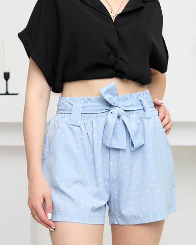 Pantaloni scurți de damă din țesătură cu model albastru floral - Îmbrăcăminte
