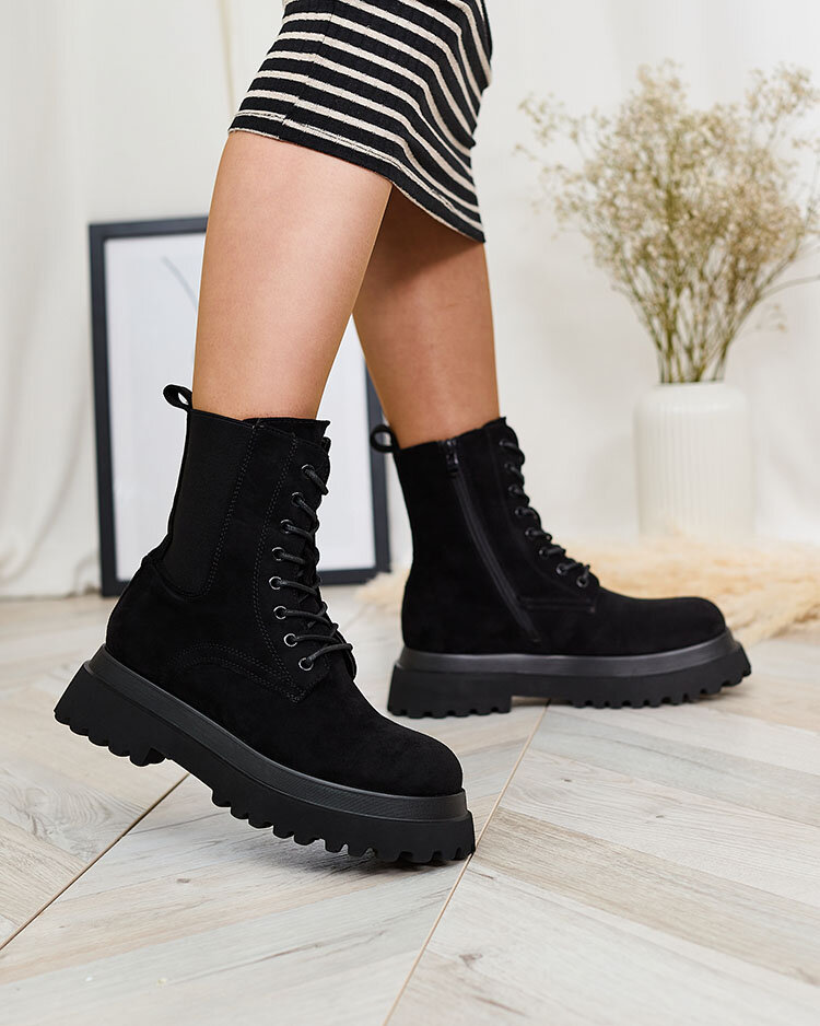 Royalfashion Cizme bagger de damă din piele de căprioară ecologică neagră Sizolda