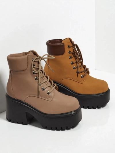 Botine damă eco piele întoarsă cu toc gros și platformă Tavlissa