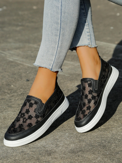 Royalfashion Mocasini cu plasă pentru femei cu flori Emzos