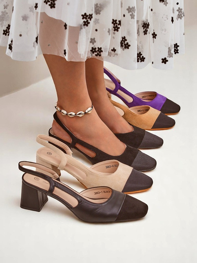Royalfashion Zapatos de salón de tacón bajo con adorno en la puntera Eleganzo para mujer