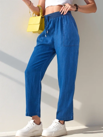 Pantaloni drepți din material pentru femei Royalfashion 7/8