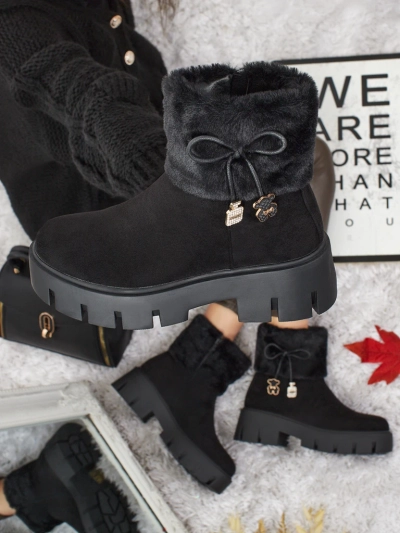 Botine înalte de damă din piele ecologică întoarsă cu blană Vernaya