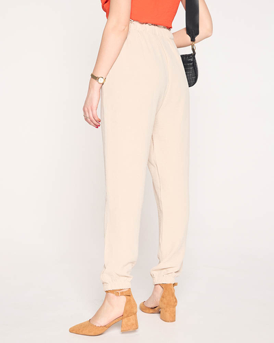 Pantaloni de dama din stofa de culoare bej PLUS SIZE - Imbracaminte