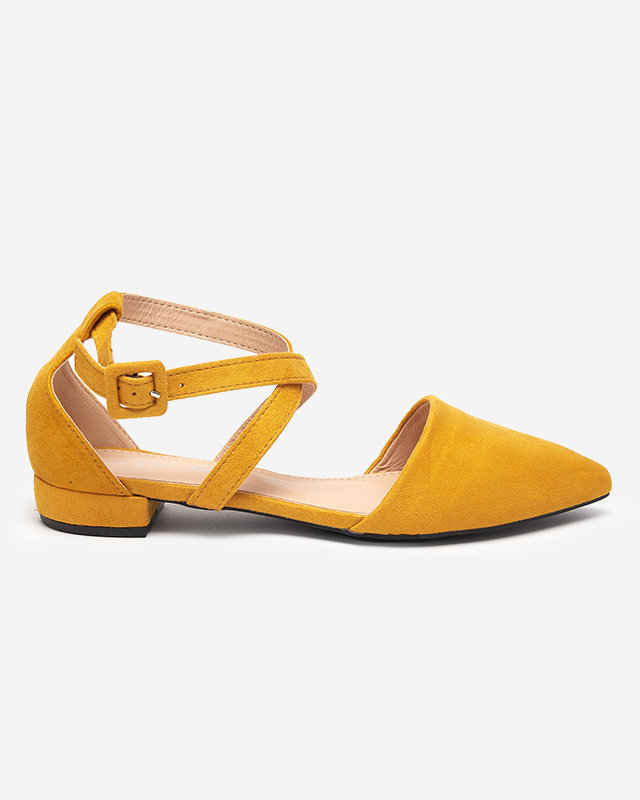 OUTLET Pompi de culoare mustar cu toc plat Qiumi - Incaltaminte