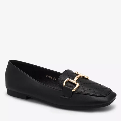 Royalfashion Mocasini matlasați negri pentru femei cu ornament auriu Wetifa