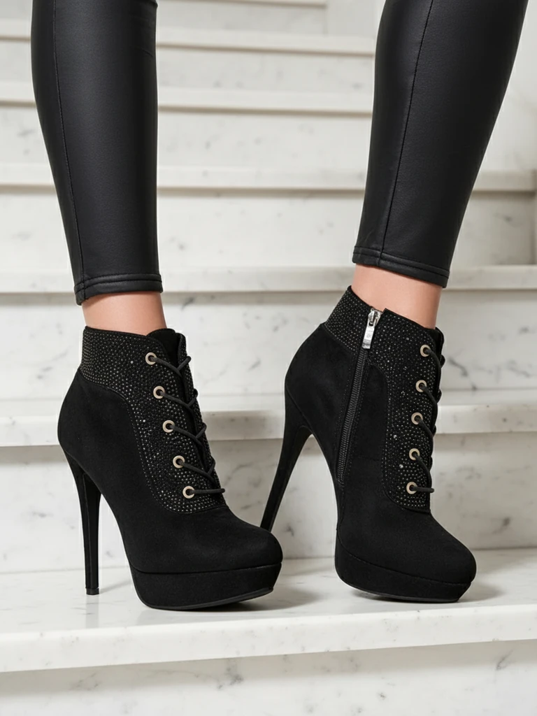 Royalfashion Botine cu toc pentru femei cu strasuri Efelolo