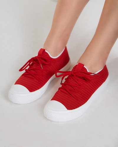 OUTLET Tenisi roșii de damă cu nervuri Manfer- Încălțăminte