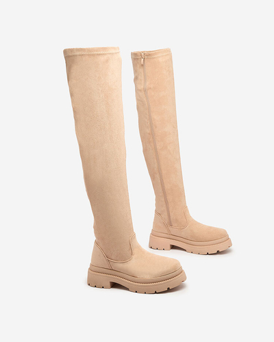 Royalfashion Cizme peste genunchi de damă bej Ridesa
