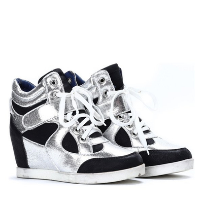 Czarno-białe sneakersy na koturnie Lefkada - Obuwie