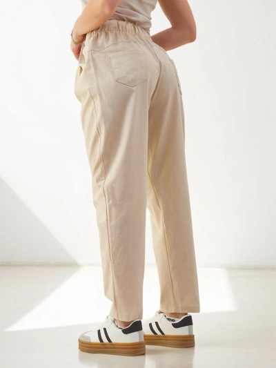 Pantaloni drepți pentru femei din bumbac Royalfashion cu un legat la talie