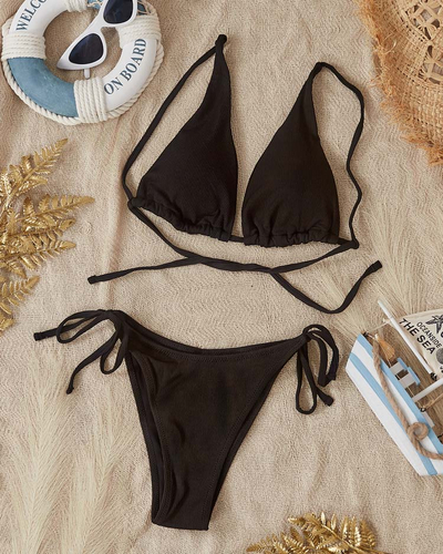 Costum de baie în două piese pentru femei cu nervuri negre - Lenjerie intimă