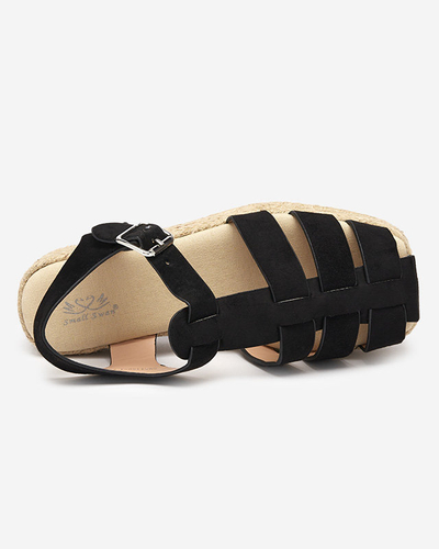 Sandale de dama din piele ecologica neagra pe platforma Keniso - Incaltaminte