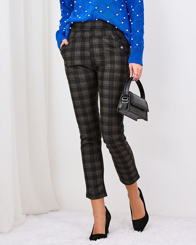 Royalfashion Pantaloni treggings izolate cu carouri pentru femei maro