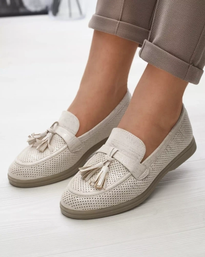 Mocasini crem pentru femei cu ornament Parffes- Footwear
