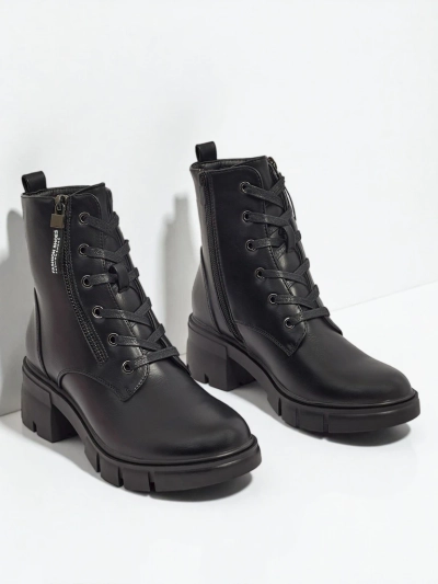 Botine de damă Nomelira din piele ecologică cu șireturi