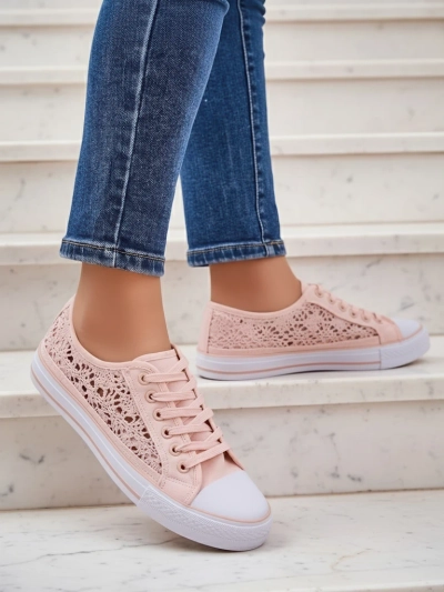 Tenisi roz de damă Textil Kalipso – sneakers ajurați cu talpă plată