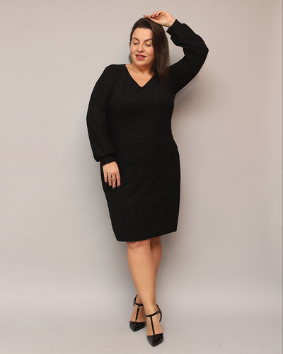 Royalfashion Rochie de damă strălucitoare înainte de genunchi în negru PLUS SIZE
