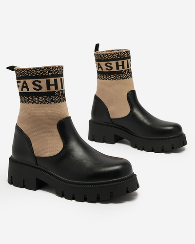 Royalfashion Cizme de damă maro deschis cu partea superioară din țesătură Fahione