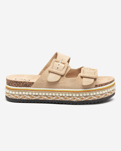 Papuci de dama bej pe talpa groasa Carisno - Pantofi