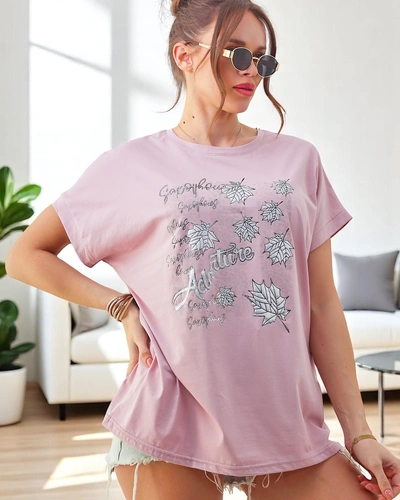 Tricou din bumbac pentru femei Royalfashion cu imprimeu cu frunze