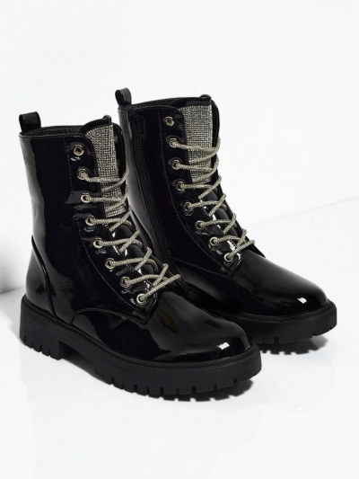 Botine de damă lăcuite cu șireturi Fjorra